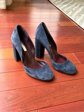 BCBGeneration Navy Blue Suede Round Toe Block Heel Pump